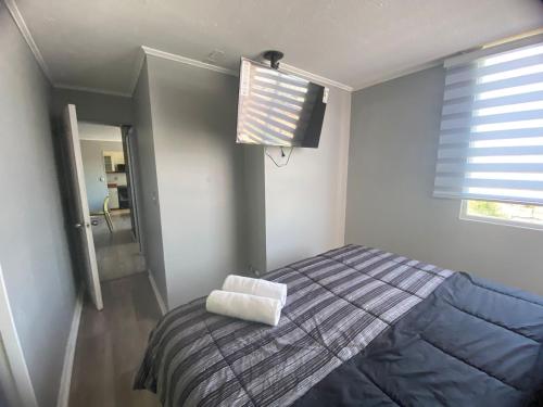 a bedroom with a bed and a window at Amplio, comodo y remodelado departamento in Curicó