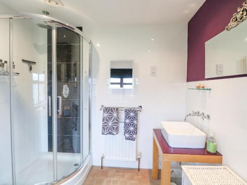a bathroom with a shower and a sink at Willow Cottage in Norwich