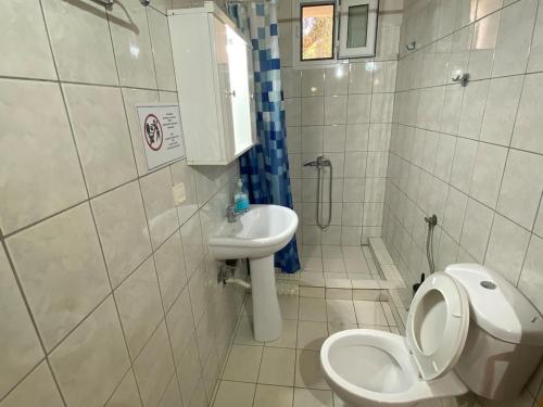 a bathroom with a toilet and a sink at Nefeli House in Loutsa