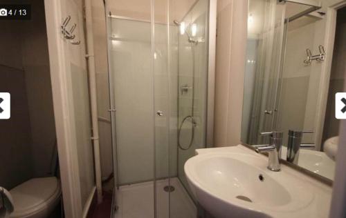 une salle de bain avec une douche, un lavabo et des toilettes dans l'établissement Studio N2 Rez De Chaussée, à Néris-les-Bains