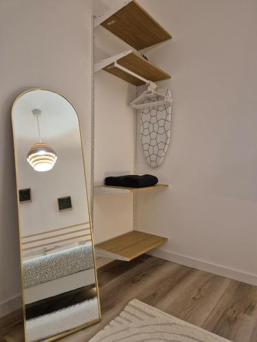 un miroir dans l'angle d'une pièce dans l'établissement La Savane de VICHY - 4 min GARE, à Vichy