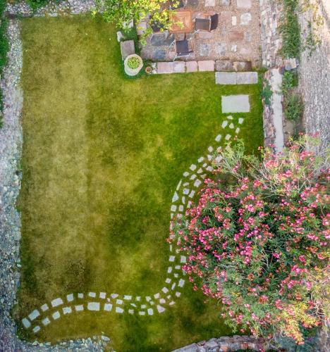 an overhead view of a garden with pink flowers at Orchid House San Miguel de Allende in San Miguel de Allende