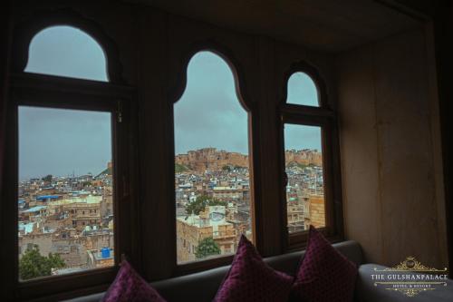 a view of a city from a window at Thar Retreat in Jaisalmer