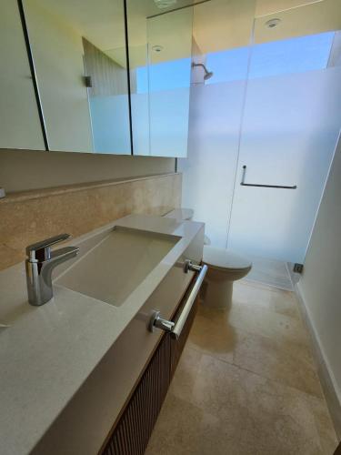 a bathroom with a sink and a toilet at Luxurious apartment in cruz de huanacaxtle with covered parking in Cruz de Huanacaxtle
