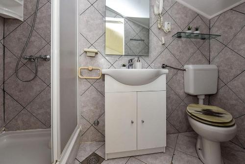 a bathroom with a sink and a toilet and a shower at Apartments by the sea Mandre, Pag - 23187 in Kolan