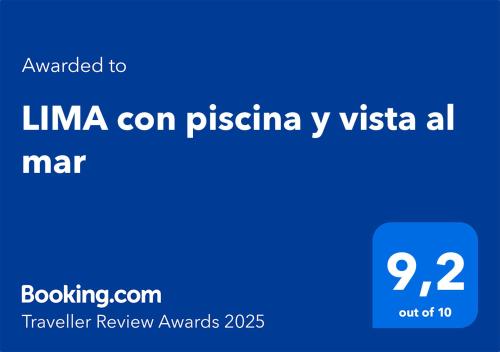 Certifikát, ocenenie alebo iný dokument vystavený v ubytovaní LIMA con piscina y vista al mar