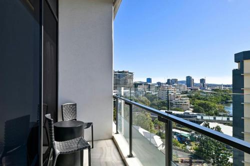 a balcony with a view of the city at Courtyard by Marriott Brisbane South Bank in Brisbane