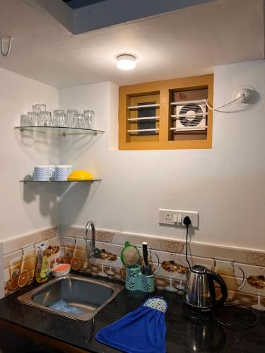a kitchen counter with a sink and a window at Lake Homes in Varkala