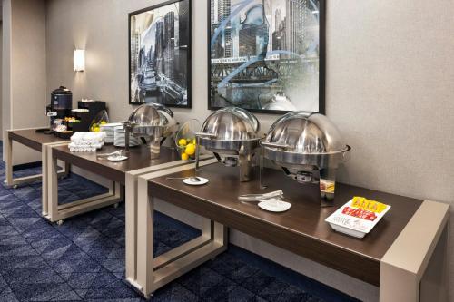 a row of buffet tables in a hotel room at Courtyard by Marriott Chicago Downtown/River North in Chicago