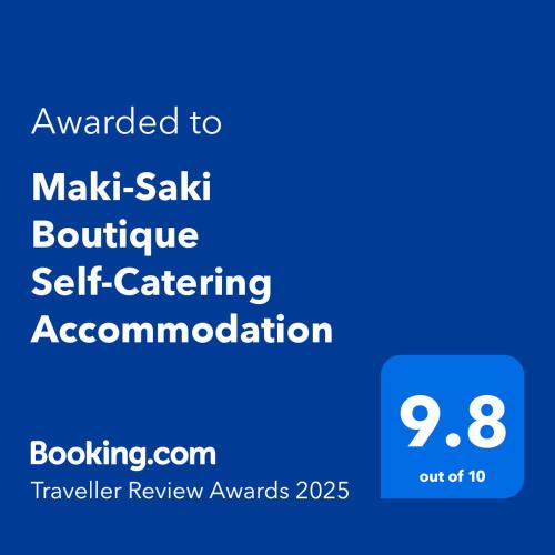 Certificado, premio, señal o documento que está expuesto en Maki-Saki Boutique Self-Catering Accommodation