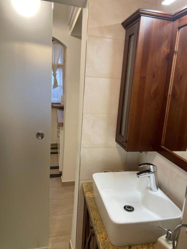 a bathroom with a sink and a shower at Downtown romantic in Székesfehérvár