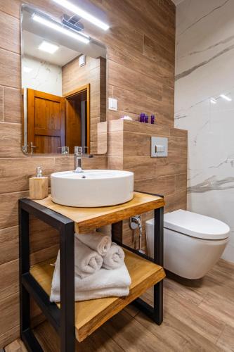 a bathroom with a sink and a toilet at Spa Villas Daffi in Smolyan