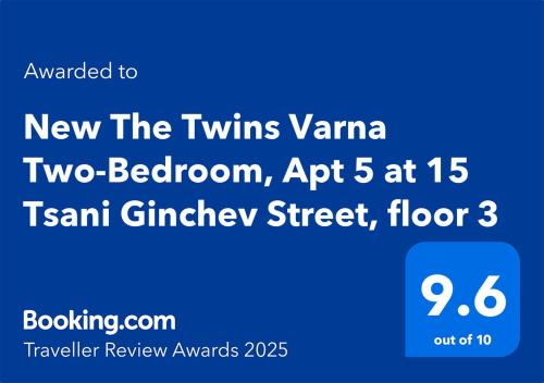 Certifikát, hodnocení, plakát nebo jiný dokument vystavený v ubytování New The Twins Varna Two-Bedroom, Apt 5 at 15 Tsani Ginchev Street, floor 3