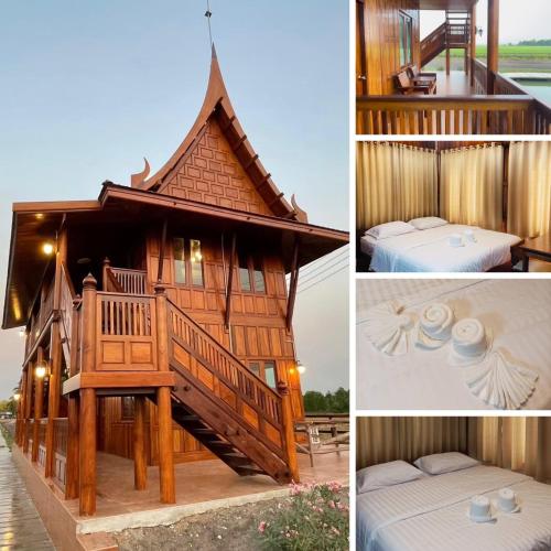 a tree house with a bedroom and a balcony at Ruen Singhanat Cafe & Resort in Ban Lum Thonglang (2)