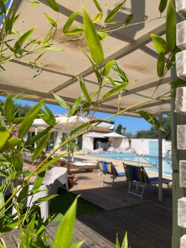 a patio with chairs and a swimming pool at Le Palme Holidays in Palmadula