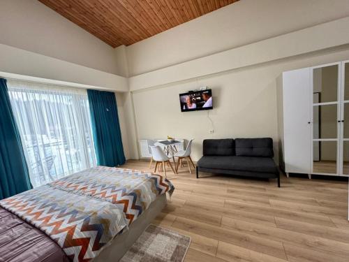 a bedroom with a bed and a couch and a table at Your Perfect Ski Base in Bakuriani in Bakuriani