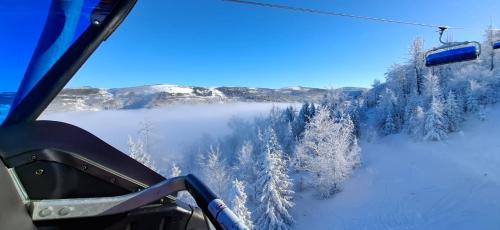 a view from a ski lift of a snow covered forest at Ośrodek Wypoczynkowy Zapalenica in Szczyrk