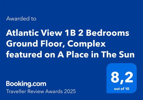a screenshot of a phone screen with the number of bathrooms at Atlantic View 1B 2 Bedrooms Ground Floor, Complex featured on A Place in The Sun in Puerto del Carmen