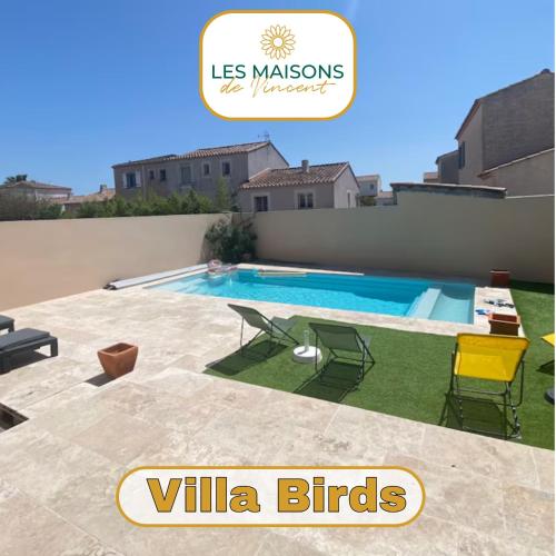 Birds Villa, piscine chauffée, clim, garage, wifi