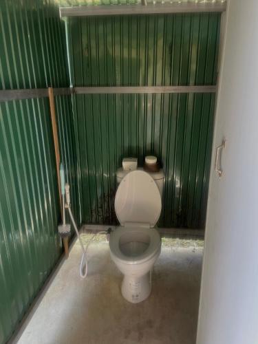 a bathroom with a toilet in a green wall at Hula Hula Sunset, Dome in Pai