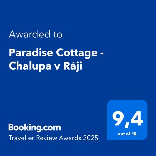 Paradise Cottage - Chalupa v Rájiに飾ってある許可証、賞状、看板またはその他の書類