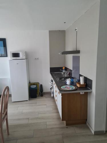 a kitchen with a sink and a refrigerator at Appartement T2 spacieux à FREHEL mieux vaut reserver via RBNB in Frehel