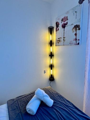 Katil atau katil-katil dalam bilik di Charmant 2P Piscine - Parking - Vue mer - Antibes