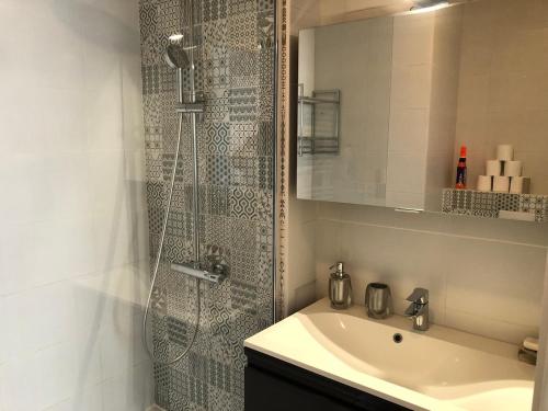 une salle de bain avec douche et lavabo dans l'établissement T2 avec parking La Rochelle, à La Rochelle