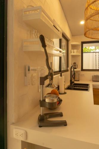 a kitchen counter with a mixer on a counter top at Casa Tres Luces - Samara Home in Nicoya