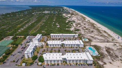 an aerial view of a resort on the beach at Plantation East #2212 in Gulf Shores