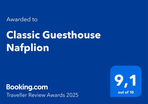 Certifikát, hodnocení, plakát nebo jiný dokument vystavený v ubytování Classic Guesthouse Nafplion