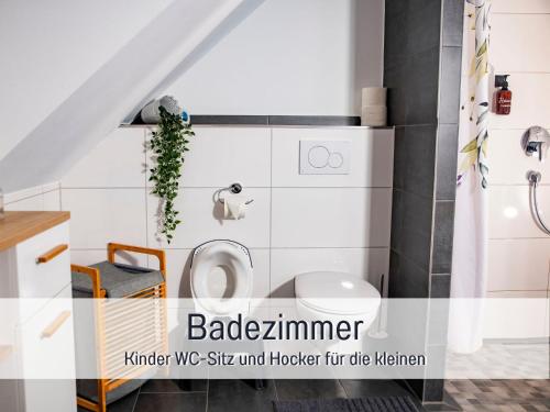 a bathroom with a sink and a toilet at Gemütlich*Stylisch*Netflix*Blick ins Grüne* in Lindau