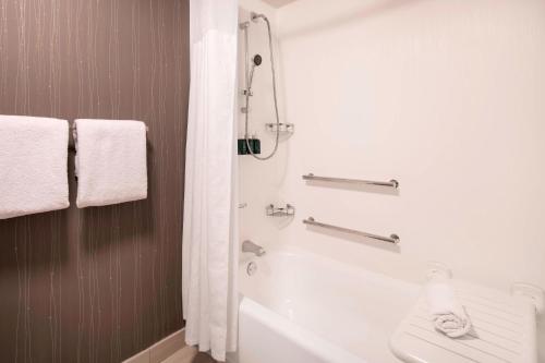 a bathroom with a white tub and a shower at Courtyard by Marriott Denver Airport in Denver