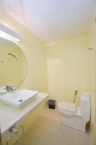 a bathroom with a sink and a toilet and a mirror at Babosam Apartments in Boracay