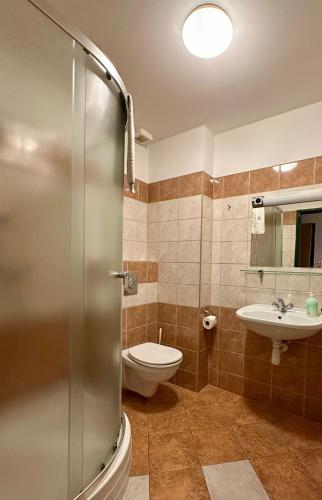 a bathroom with a toilet and a sink at La Villa Pergola in Szentgotthárd