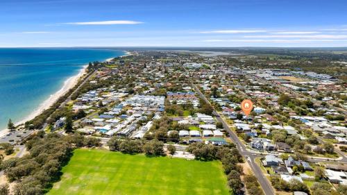 an aerial view of a city next to the ocean at Saltwater Lane in Busselton