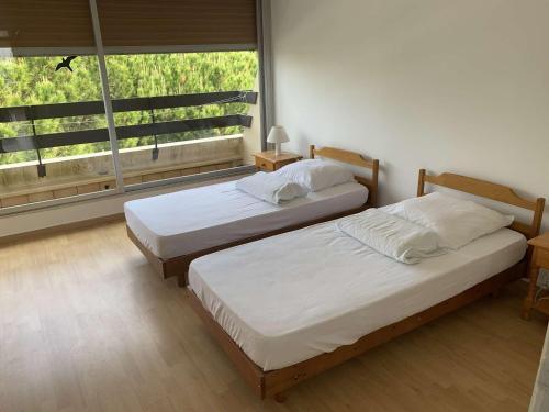deux lits jumeaux dans une chambre avec fenêtre dans l'établissement Appartement 2 pièces avec piscine pour 4 personnes - FR-1-731-116, au Grau-du-Roi