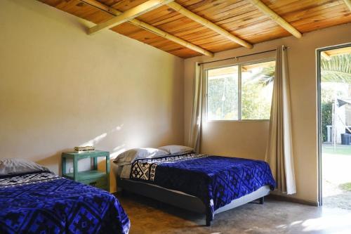 Un dormitorio con dos camas y una ventana. en Villas ARVEM 1, en Atlixco