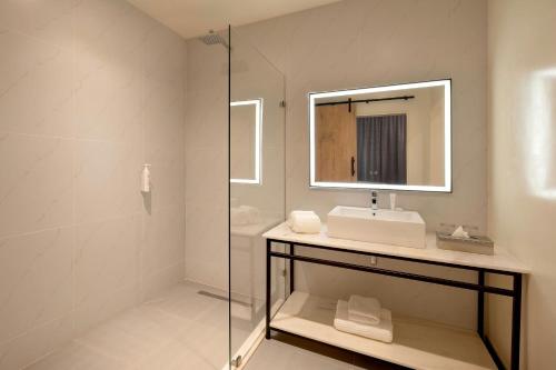 a bathroom with a sink and a mirror at Protea Hotel by Marriott Ndola in Ndola
