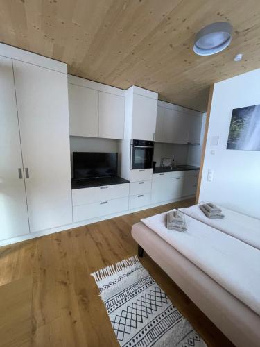 Televízia a/alebo spoločenská miestnosť v ubytovaní Apartment Waldblick