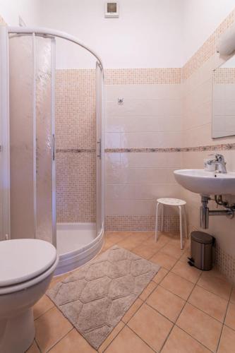 a bathroom with a shower and a toilet and a sink at Ale house experience in Riola Sardo