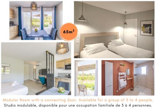 un collage de photos avec une chambre et un salon dans l'établissement Le Mâconnais Guest House, à Vinzelles