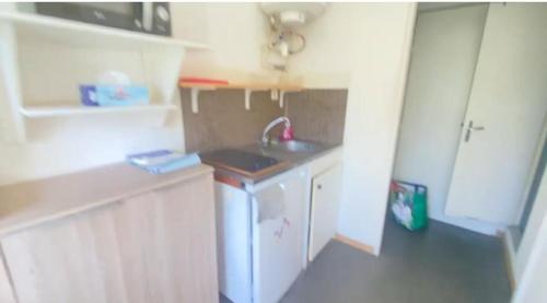 Il comprend une petite cuisine équipée d'un évier et d'un lave-vaisselle. dans l'établissement Le petit Studio, à Saint-Nazaire