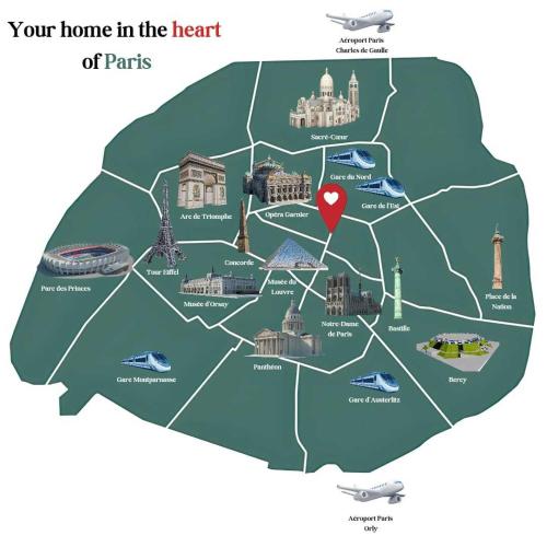 une carte de votre maison au cœur de Paris dans l'établissement Appartement Aboukir, à Paris