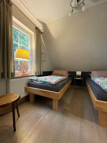 a room with two beds and a window at Loh Apartments - Wald.Natur.Ruhe. in Undeloh