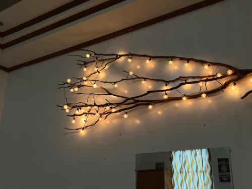 a group of christmas lights hanging on a wall at R&J homestay in Tina-an