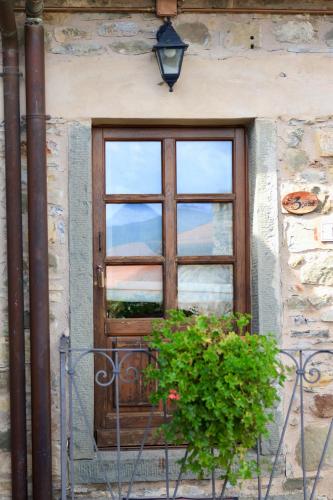a door with a plant in front of a building at Agriturismo Montagna Verde Apella in Licciana Nardi