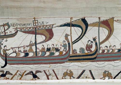 a painting of a boat with people in it at Appartement lumineux et cosy avec jardin vue sur chateau près Port en Bessin, Bayeux et Omaha Beach in Commes