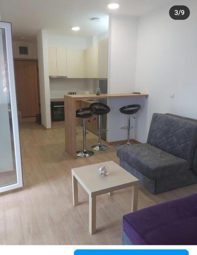 un salon avec un canapé et une table dans l'établissement Studio, à Budva