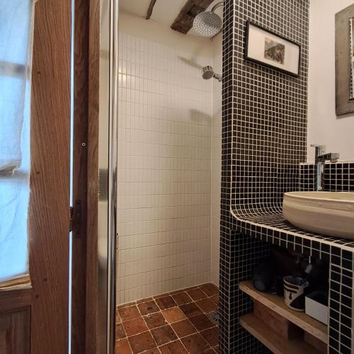 une salle de bain avec un lavabo, des toilettes et un miroir dans l'établissement Unit 019 Ile Saint Louis duplex cosy flat 3 pax, à Paris